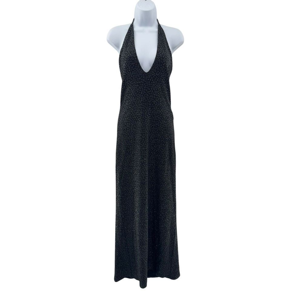Vintage Y2K Black Sparkly Animal Print Dress Jessica McClintock Gunne Sax Size 7